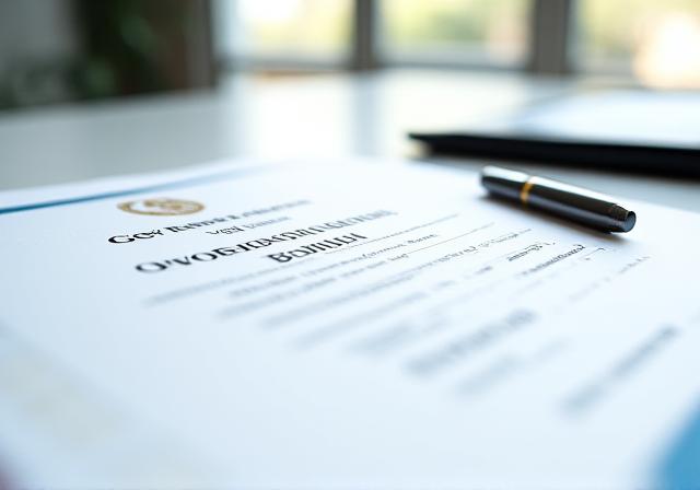 Close up of a secure official government certificate on a modern desk