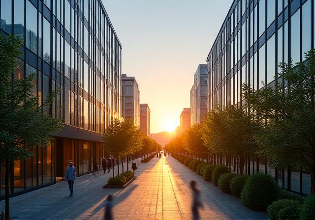 Modern financial district in Dublin with a focus on sustainable infrastructure
